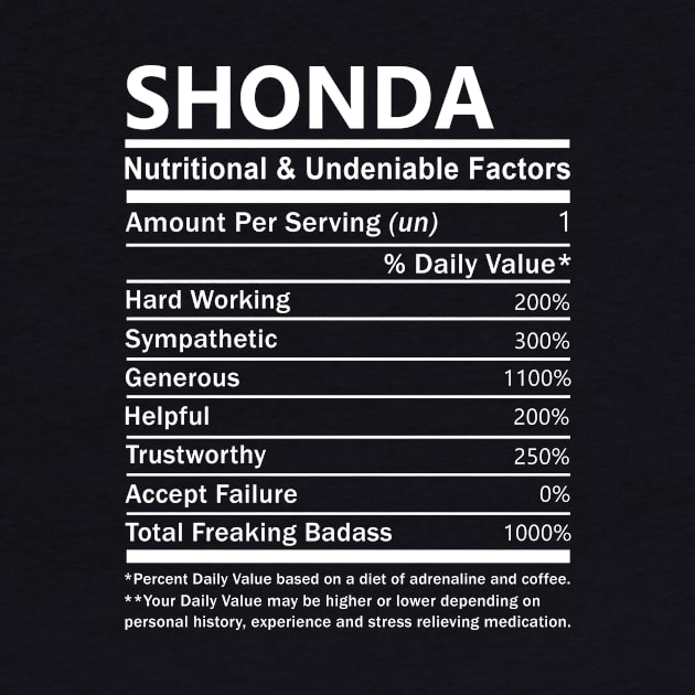 Shonda Name T Shirt - Shonda Nutritional and Undeniable Name Factors Gift Item Tee by nikitak4um